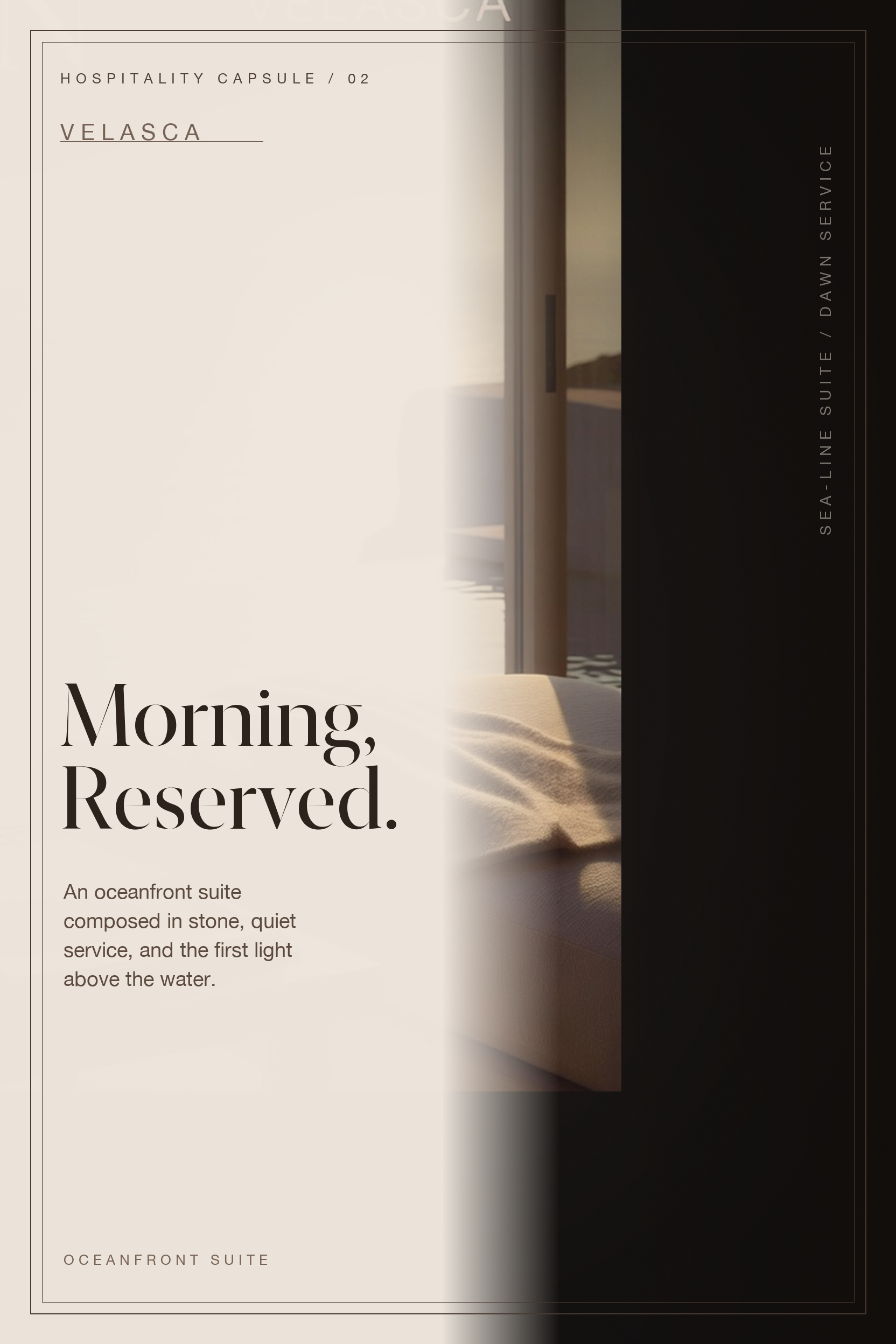 Cinematic oceanfront resort suite editorial photography for luxury lifestyle marketing campaigns
